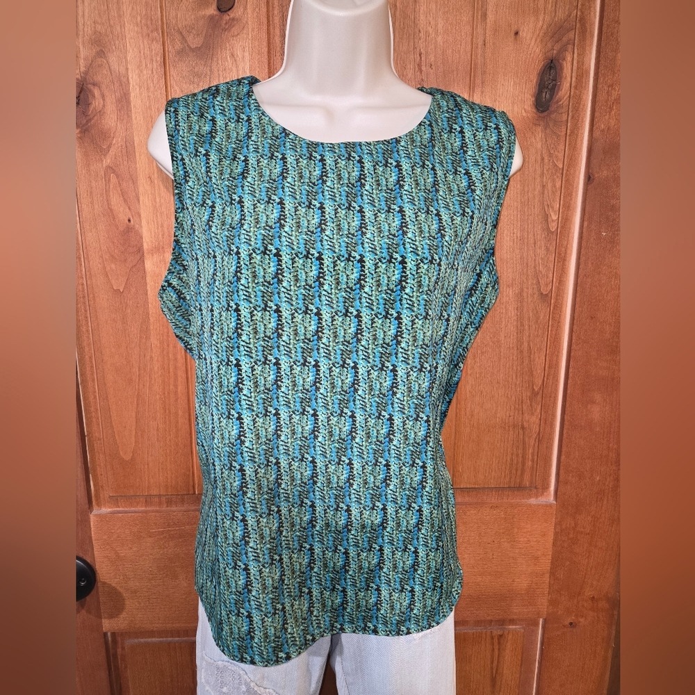 Notations Sleeveless Top - Teal‎ and Black